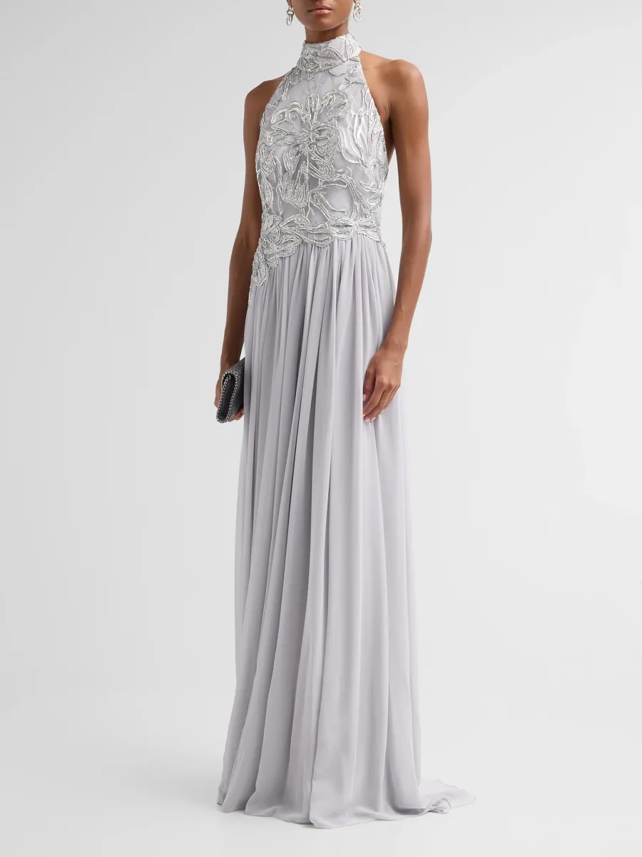 PAMELLA ROLAND Women's Sequined Floral Halter Gown | Thumbnail 4