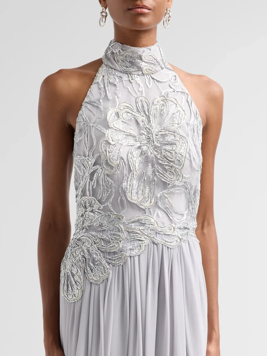 PAMELLA ROLAND Women's Sequined Floral Halter Gown | Thumbnail 5