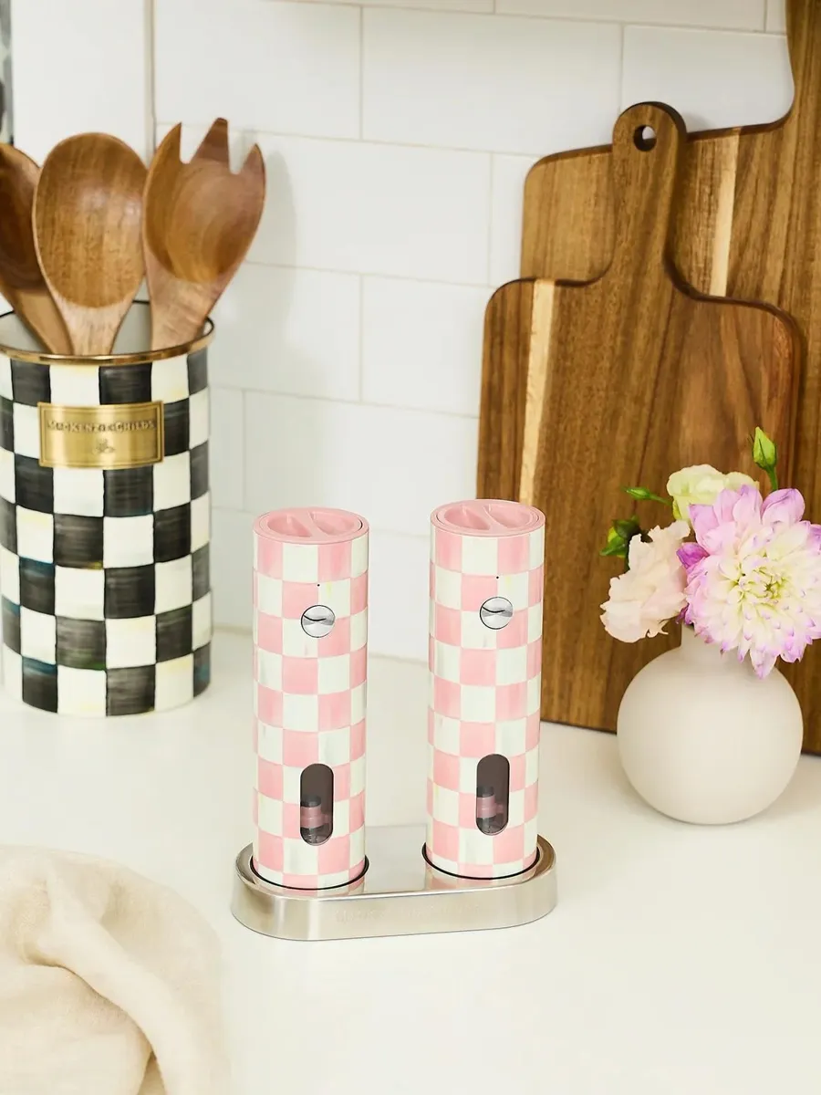 MacKenzie-Childs Rosy Check Ceramic Electric Salt & Pepper Grinders | Thumbnail 5