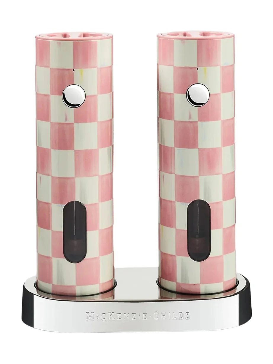 MacKenzie-Childs Rosy Check Ceramic Electric Salt & Pepper Grinders