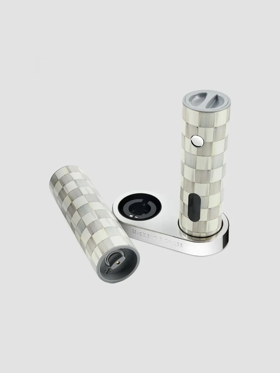 MacKenzie-Childs Sterling Check Ceramic Electric Salt & Pepper Grinders | Thumbnail 2