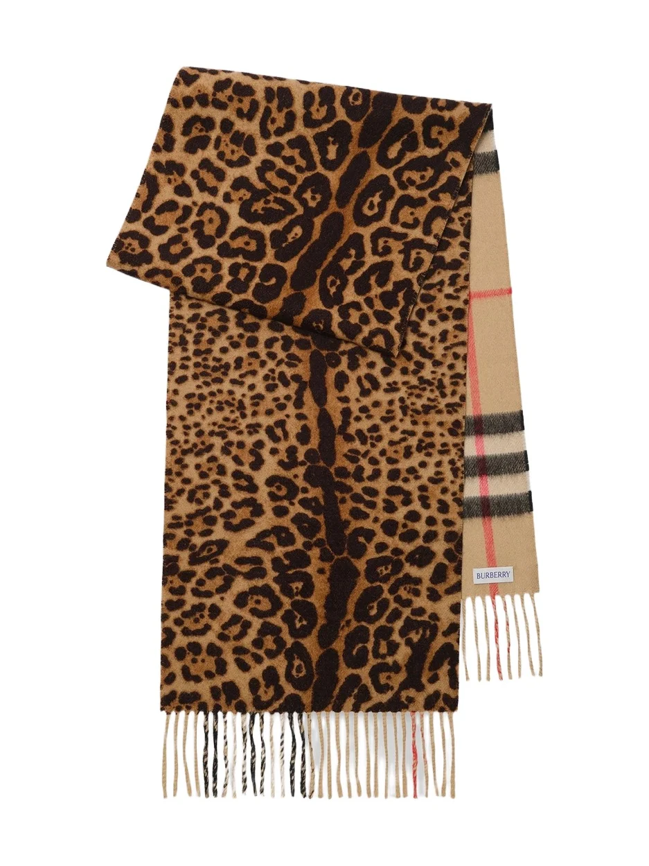 Burberry Women's Check & Leopard-Print Cashmere Scarf