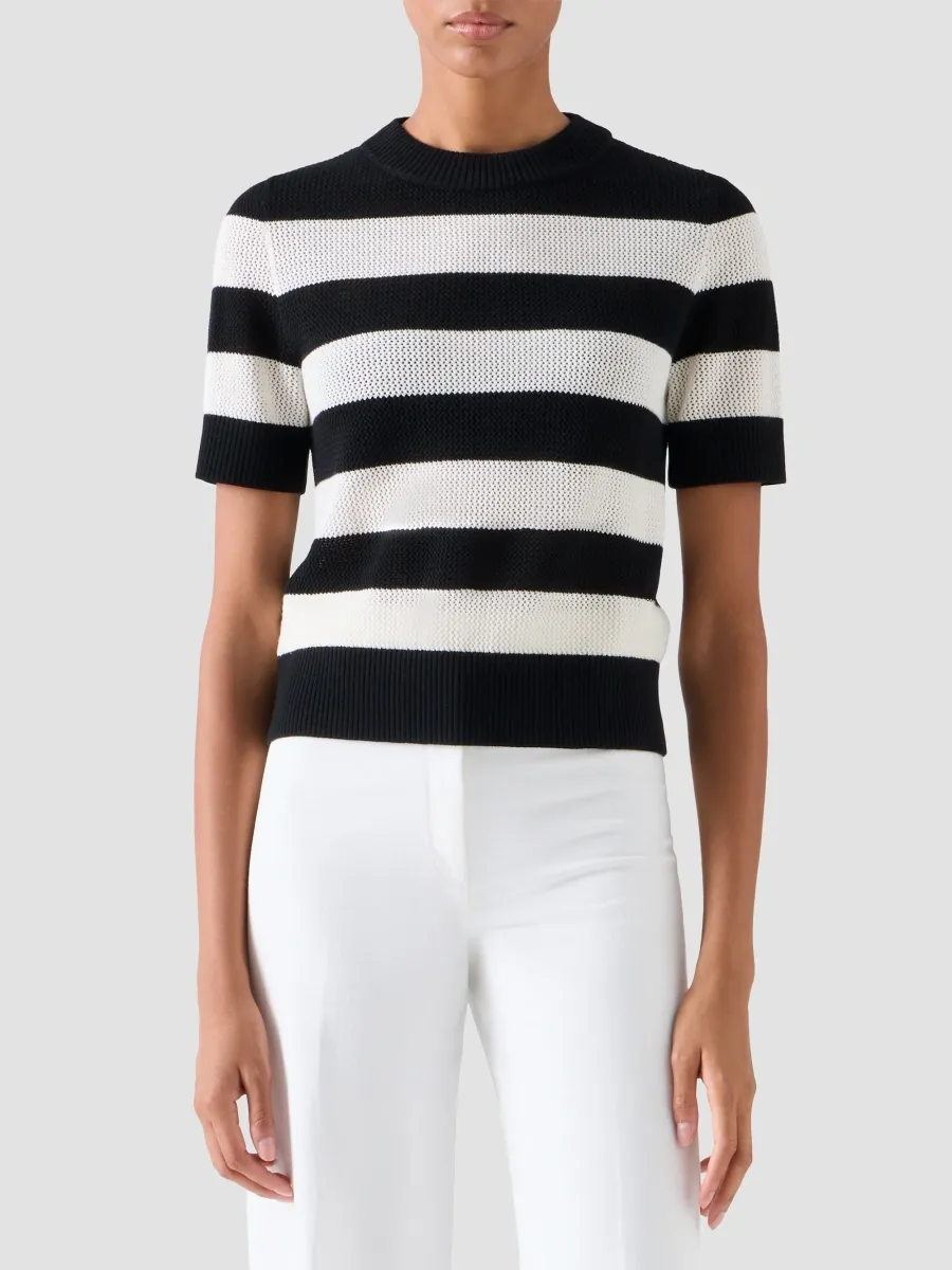 Akris punto Women's Striped Virgin-Wool Short-Sleeve Sweater | Thumbnail 4