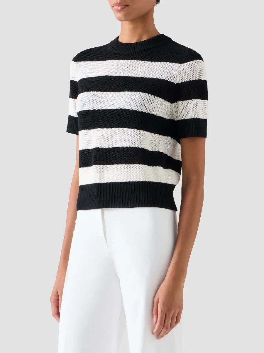 Akris punto Women's Striped Virgin-Wool Short-Sleeve Sweater | Thumbnail 6