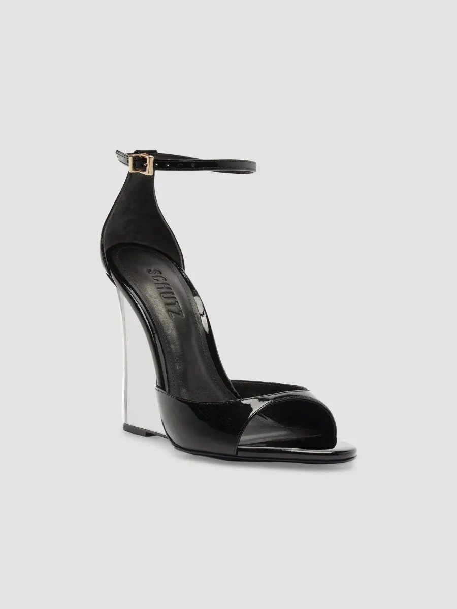 Schutz Women's Stella 100MM Patent Leather Wedge Sandals | Thumbnail 2 Schutz Women's Stella 100MM Patent Leather Wedge Sandals | Thumbnail 2