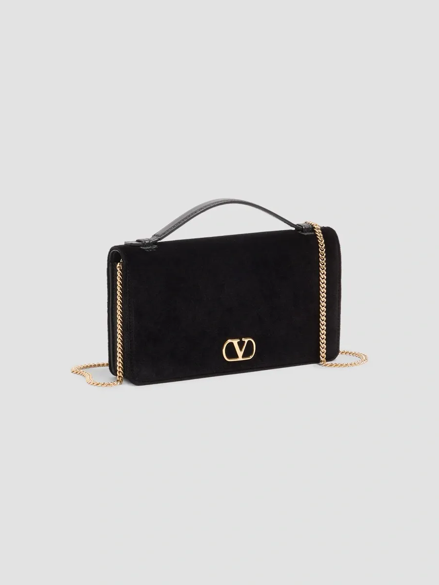 Valentino Women's VLogo Signature Chain Wallet in Velvet - Black | Thumbnail 2 Valentino Women's VLogo Signature Chain Wallet in Velvet - Black | Thumbnail 2