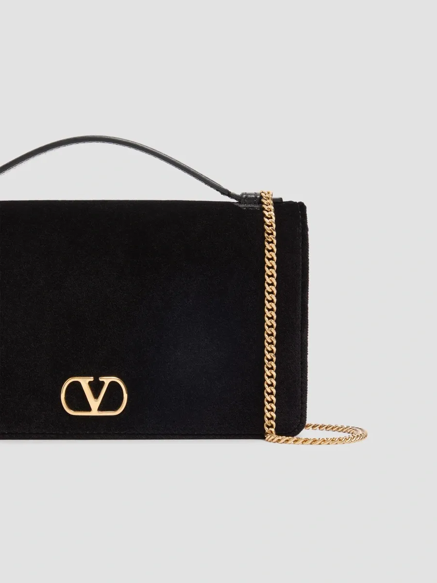 Valentino Women's VLogo Signature Chain Wallet in Velvet - Black | Thumbnail 6 Valentino Women's VLogo Signature Chain Wallet in Velvet - Black | Thumbnail 6