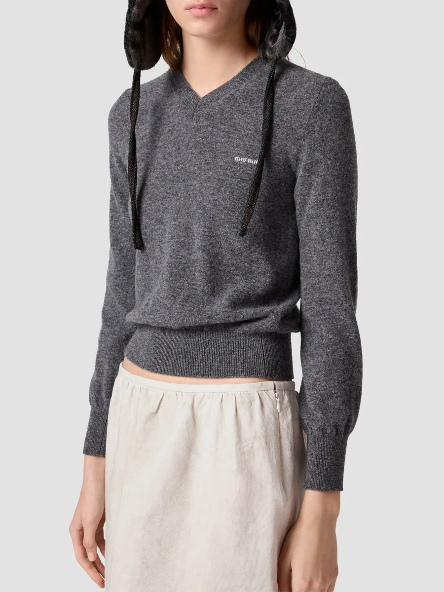 Miu Miu Women's V-Neck Wool Cardigan | Thumbnail 3