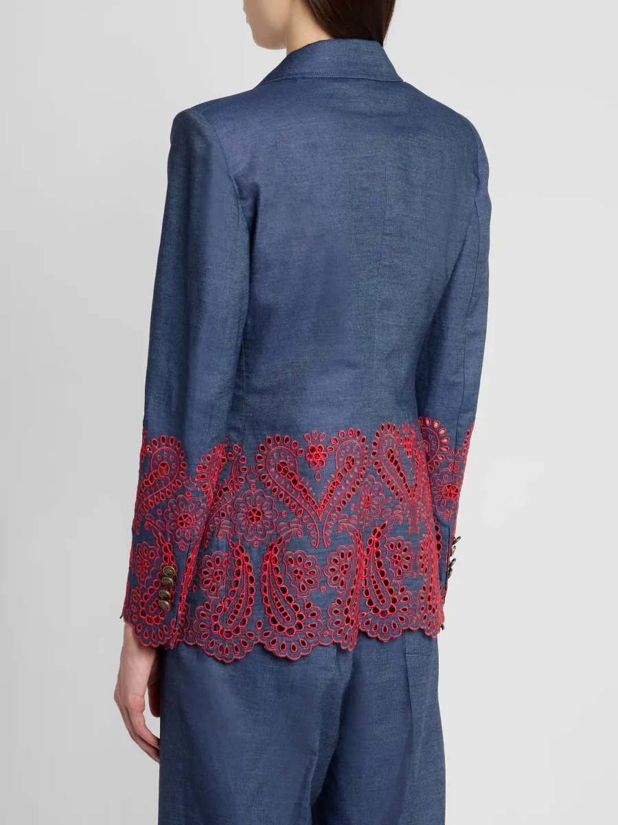 Etro Women's Embroidered Cotton-Blend Blazer | Thumbnail 3
