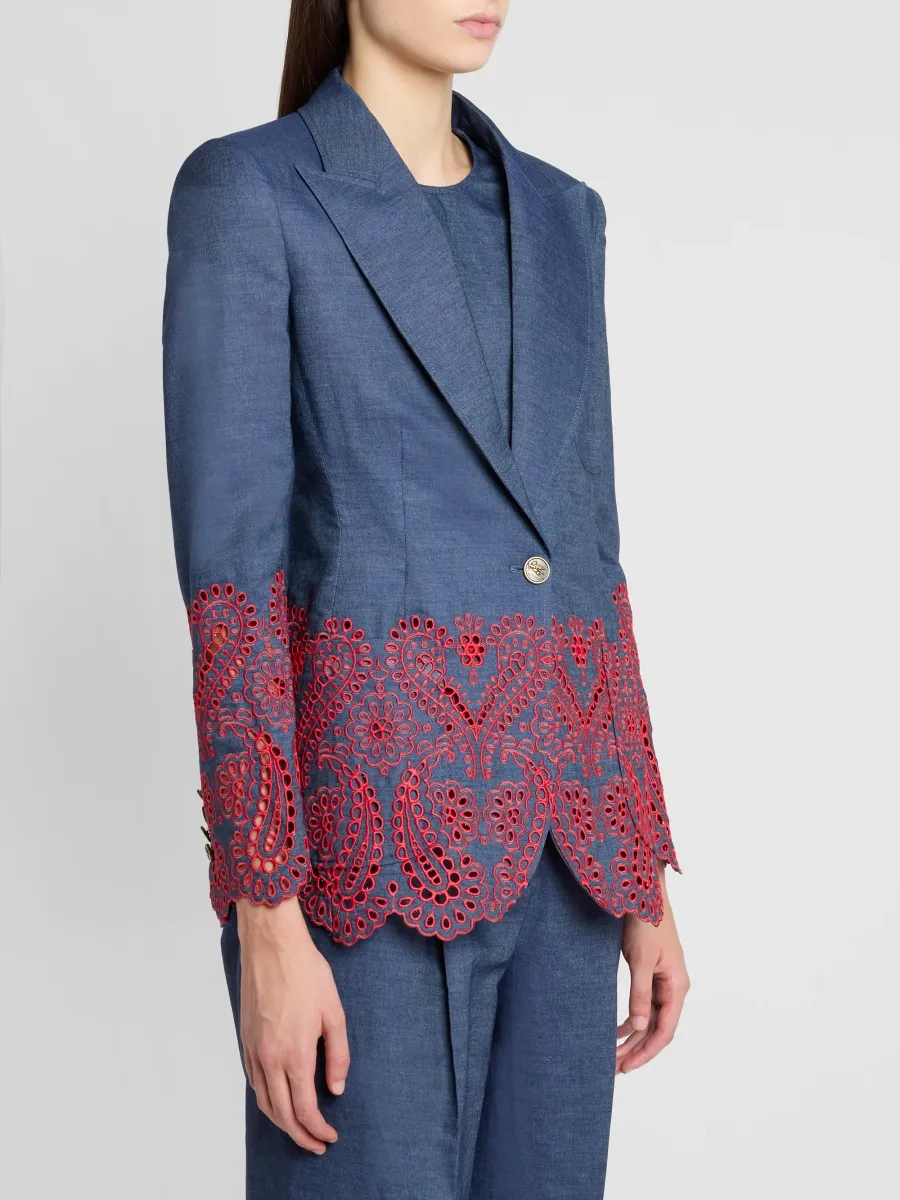 Etro Women's Embroidered Cotton-Blend Blazer | Thumbnail 4