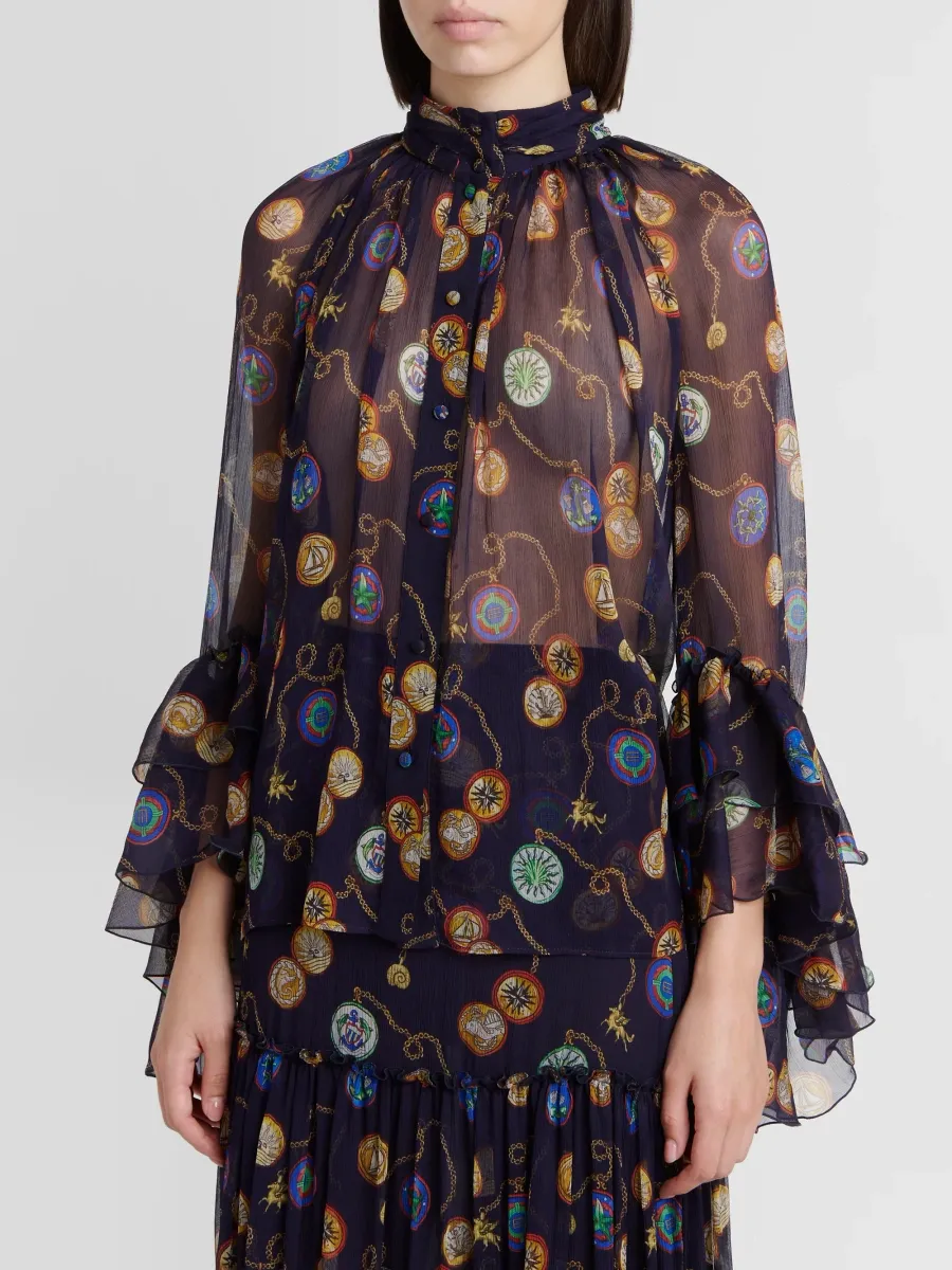 Etro Women's Silk Light Crepon Sheer Blouse | Thumbnail 4 Etro Women's Silk Light Crepon Sheer Blouse | Thumbnail 4