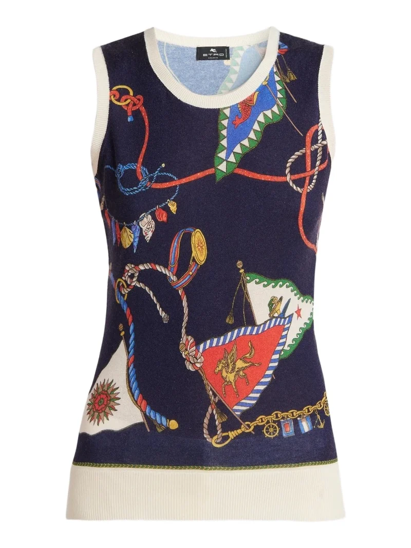 Women's Status Printed Silk-Cashmere Sleeveless Top Women's Status Printed Silk-Cashmere Sleeveless Top