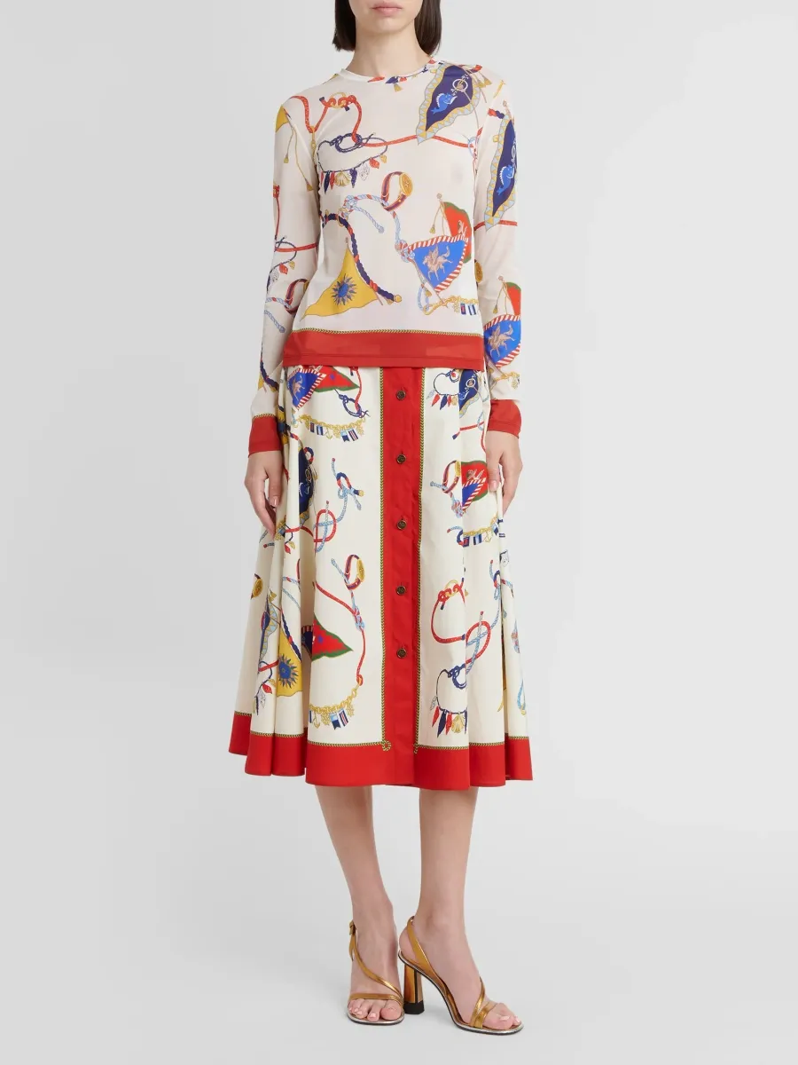 Etro Women's Status Print Cotton Poplin Midi Skirt | Thumbnail 2