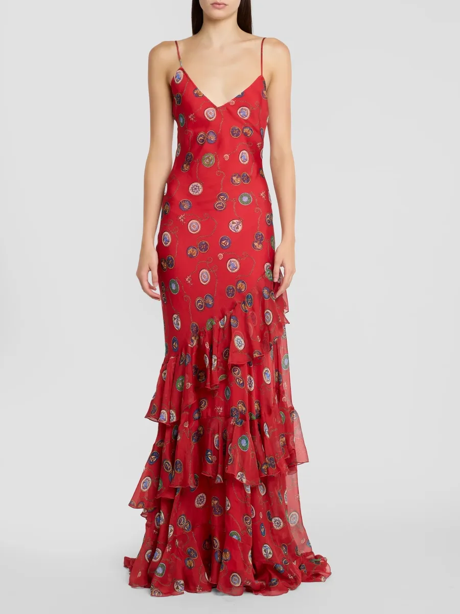 Etro Women's Status Printed Silk Chiffon Ruffle Maxi Dress | Thumbnail 2