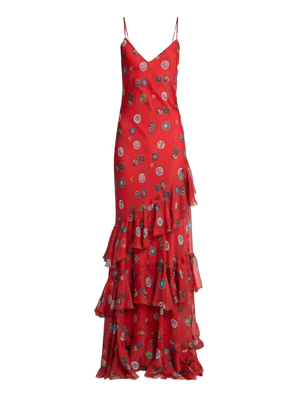 Etro Women's Status Printed Silk Chiffon Ruffle Maxi Dress