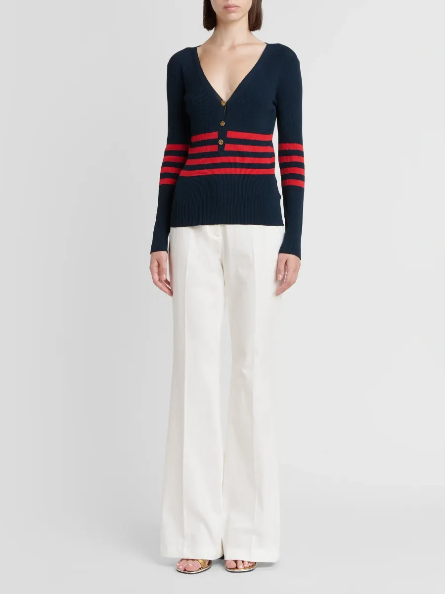 Etro Women's Striped Jacquard V-Neck Cardigan | Thumbnail 2 Etro Women's Striped Jacquard V-Neck Cardigan | Thumbnail 2