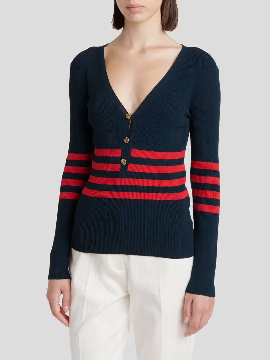 Etro Women's Striped Jacquard V-Neck Cardigan | Thumbnail 4 Etro Women's Striped Jacquard V-Neck Cardigan | Thumbnail 4