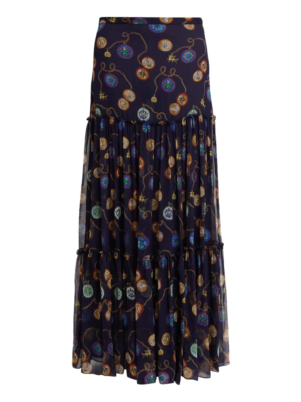 Etro Women's Status Printed Silk Crepe Tiered Maxi Skirt