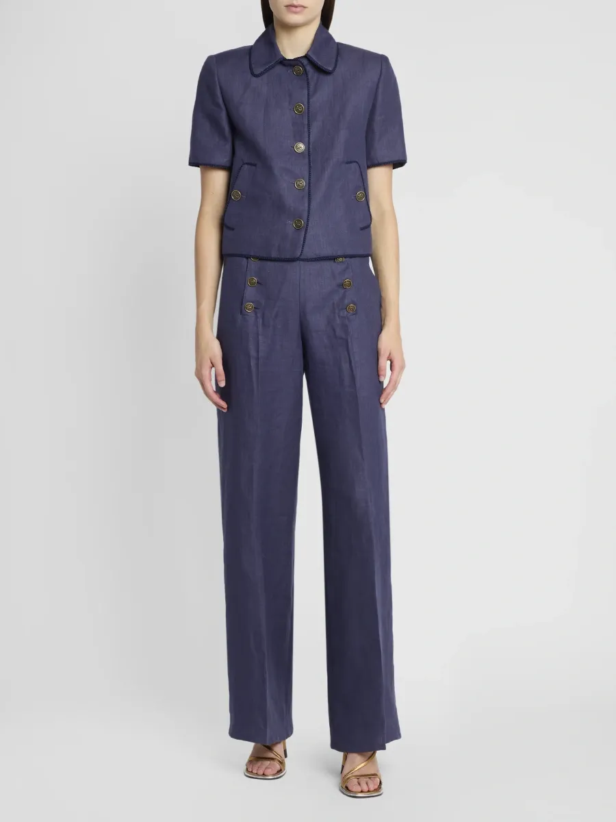 Etro Women's Piped Linen Short-Sleeve Jacket | Thumbnail 2 Etro Women's Piped Linen Short-Sleeve Jacket | Thumbnail 2