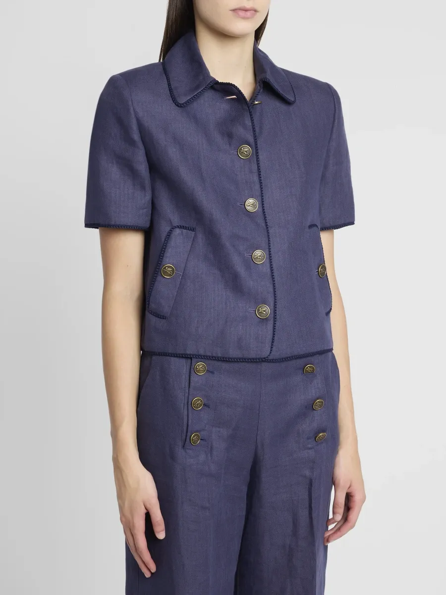 Etro Women's Piped Linen Short-Sleeve Jacket | Thumbnail 4 Etro Women's Piped Linen Short-Sleeve Jacket | Thumbnail 4