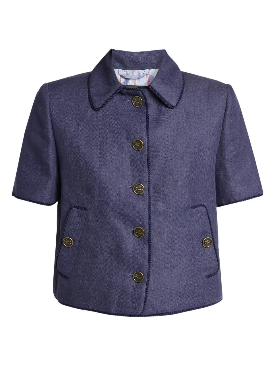 Etro Women's Piped Linen Short-Sleeve Jacket