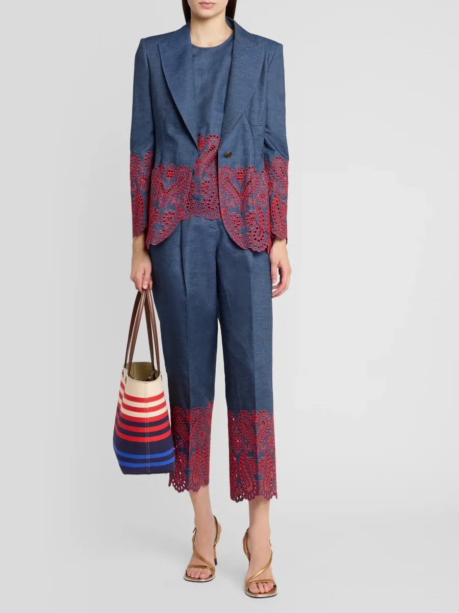 Etro Women's Embroidered Cotton-Blend Trousers | Thumbnail 2 Etro Women's Embroidered Cotton-Blend Trousers | Thumbnail 2