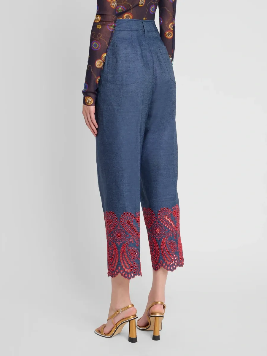 Etro Women's Embroidered Cotton-Blend Trousers | Thumbnail 3 Etro Women's Embroidered Cotton-Blend Trousers | Thumbnail 3