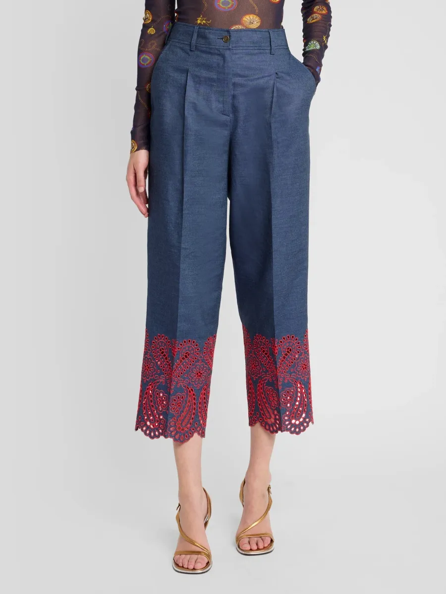Etro Women's Embroidered Cotton-Blend Trousers | Thumbnail 4 Etro Women's Embroidered Cotton-Blend Trousers | Thumbnail 4