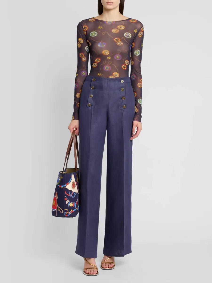 Etro Women's Linen Double-Breasted Trousers | Thumbnail 2