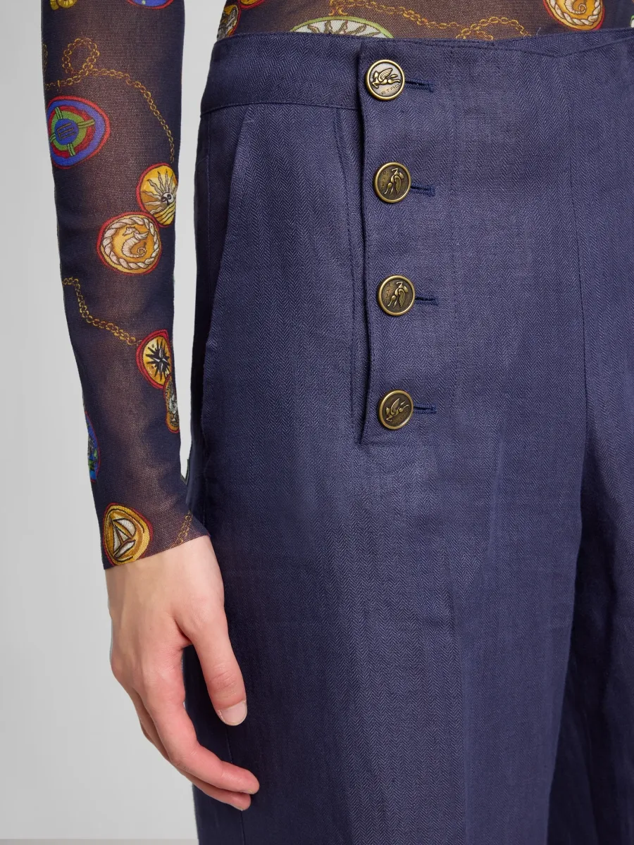 Etro Women's Linen Double-Breasted Trousers | Thumbnail 5