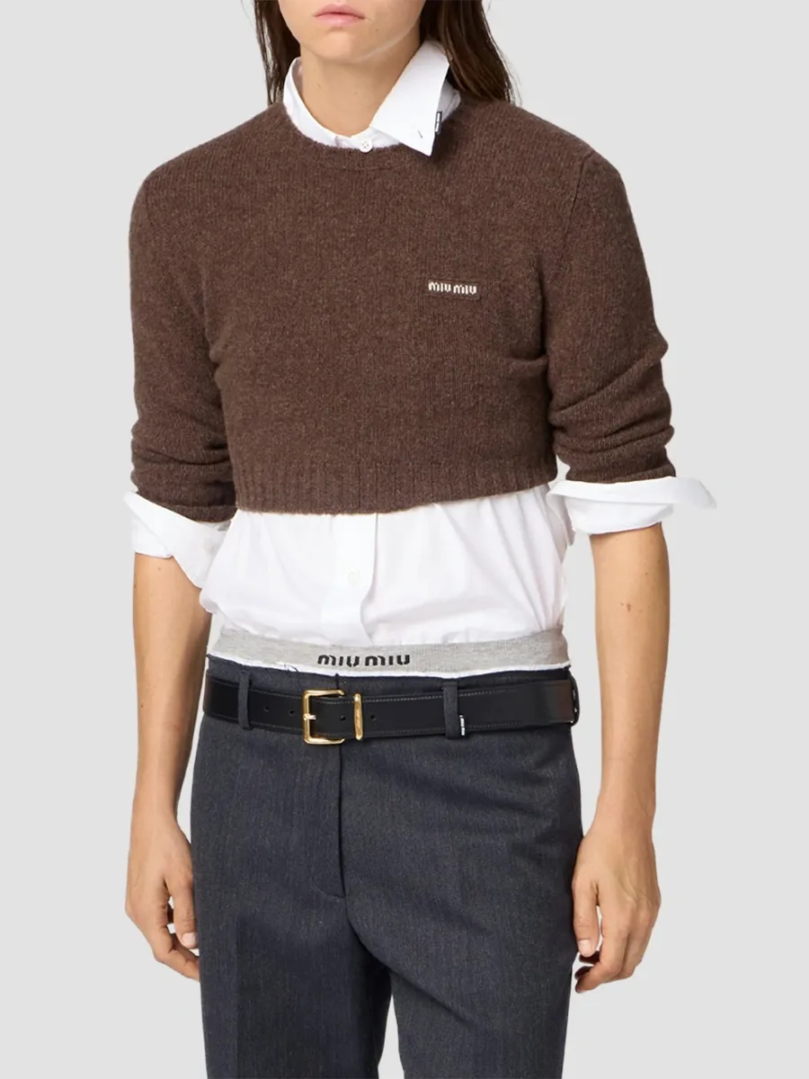 Miu Miu Women's Wool and Cashmere Sweater - Brown | Thumbnail 3