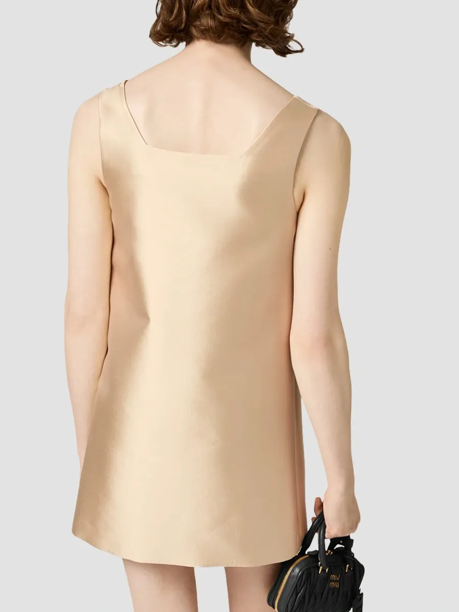 Miu Miu Women's Silk and Wool Dress - Beige Khaki | Thumbnail 3