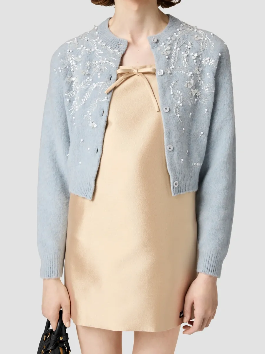 Miu Miu Women's Silk and Wool Dress - Beige Khaki | Thumbnail 4