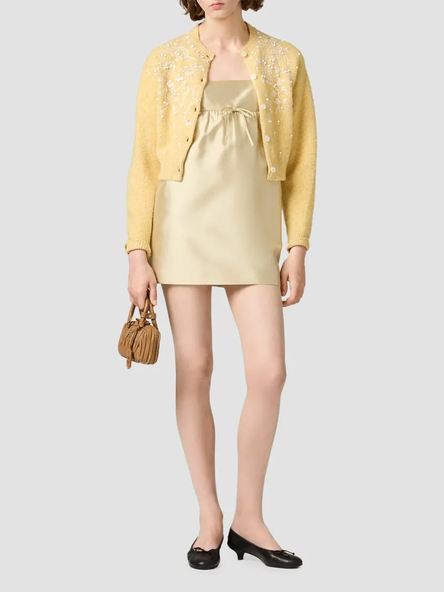 Miu Miu Women's Embroidered Silk and Wool Dress - Beige | Thumbnail 2