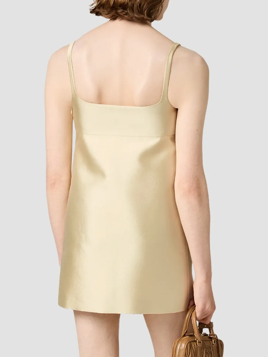 Miu Miu Women's Embroidered Silk and Wool Dress - Beige | Thumbnail 4