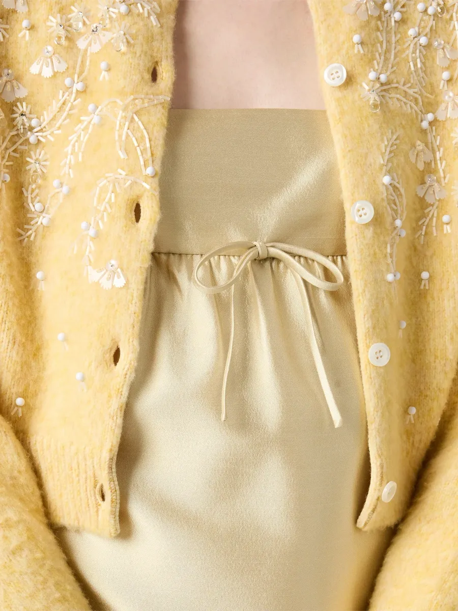Miu Miu Women's Embroidered Silk and Wool Dress - Beige | Thumbnail 6
