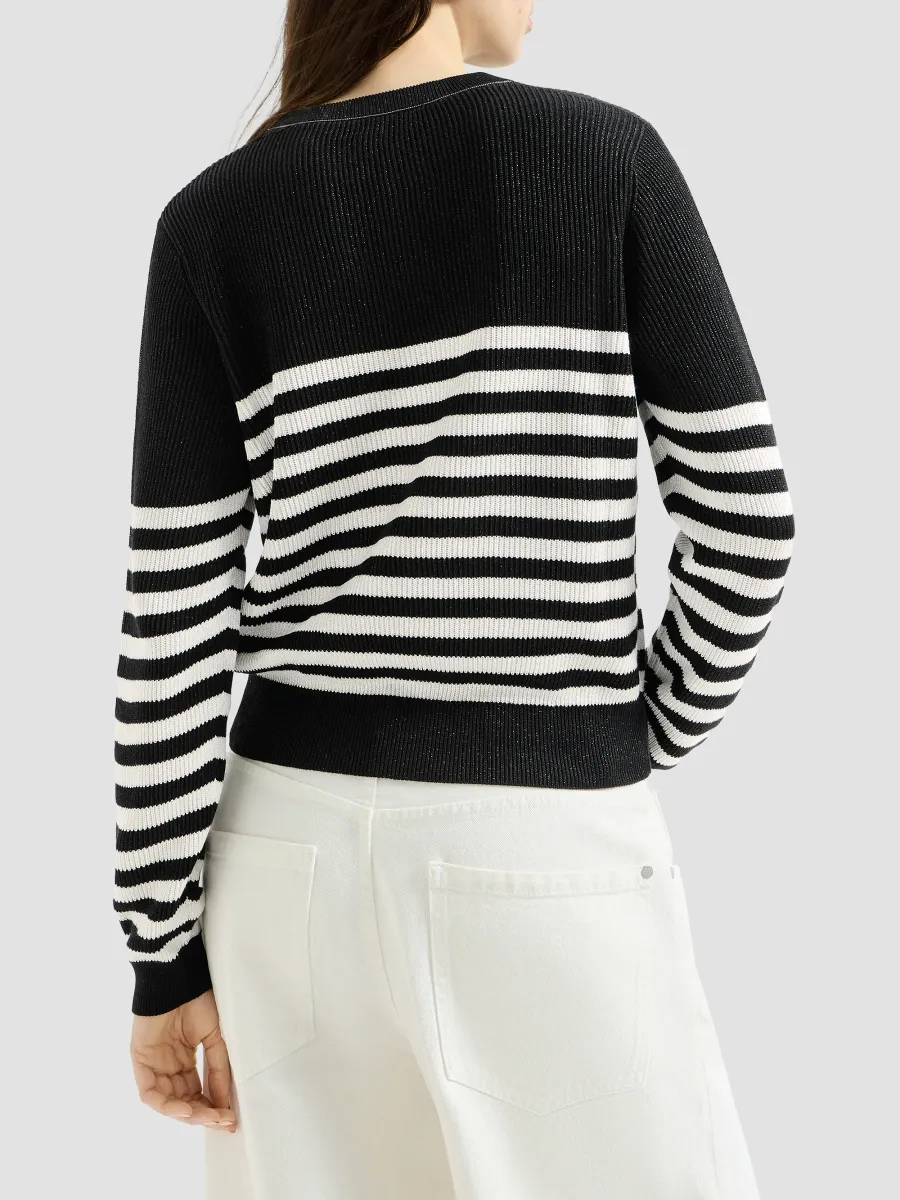 Brunello Cucinelli Women's Sparkling Cotton Striped English Rib Sweater | Thumbnail 3