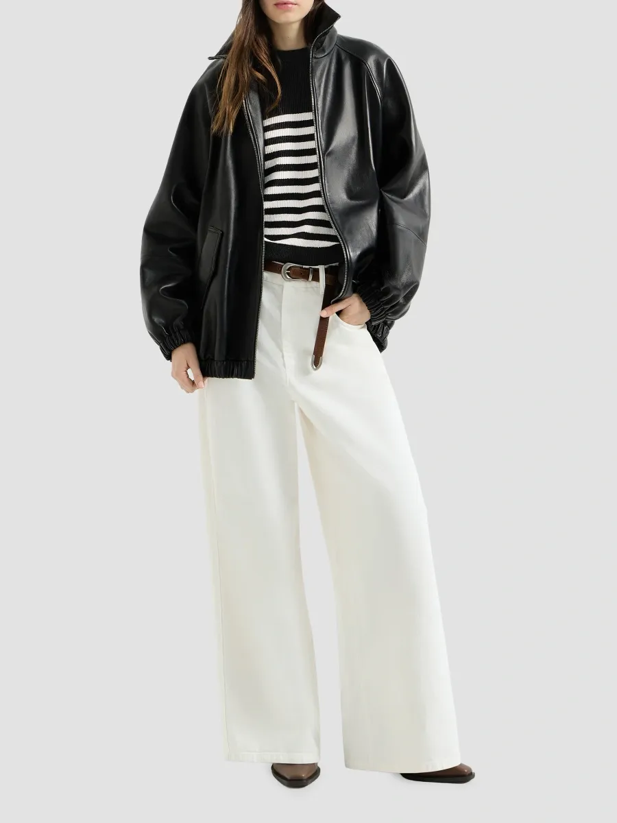 Brunello Cucinelli Women's Sparkling Cotton Striped English Rib Sweater | Thumbnail 6