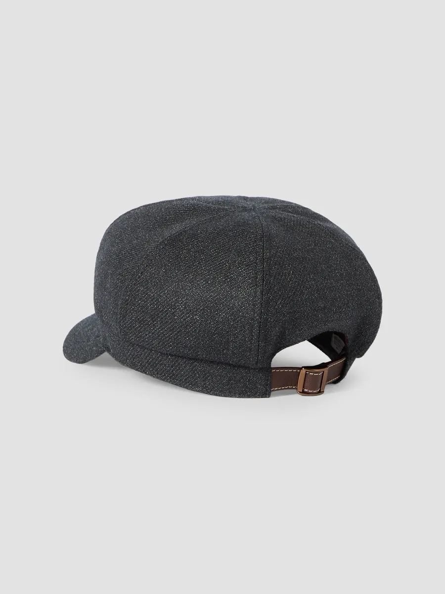 Brunello Cucinelli Men's Mouliné Virgin Wool Twill Newsboy Cap | Thumbnail 2