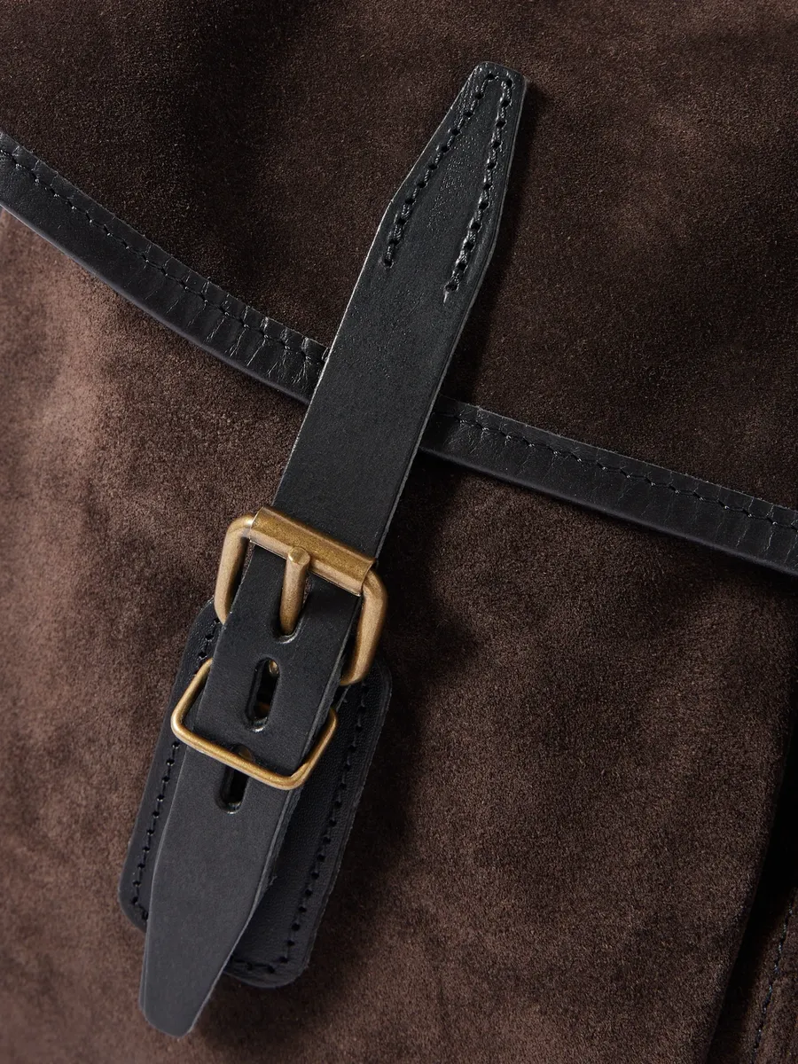 Bleu de Chauffe Fisherman's Musette Leather-Trimmed Suede Messenger Bag - Men | Thumbnail 4