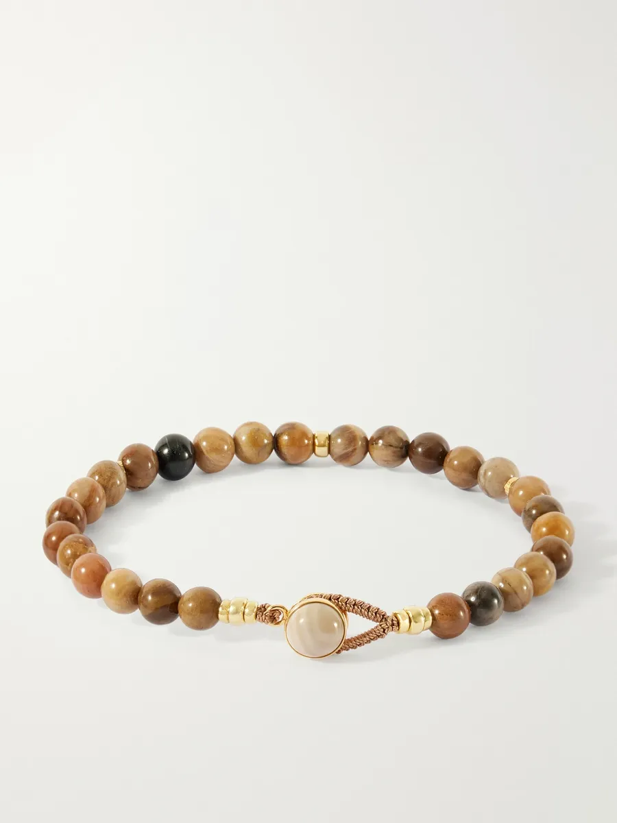 Mikia Circle 8 Gold-Plated Sterling Silver, Petrified Wood and Flint Beaded Bracelet - Men | Thumbnail 4 Mikia Circle 8 Gold-Plated Sterling Silver, Petrified Wood and Flint Beaded Bracelet - Men | Thumbnail 4
