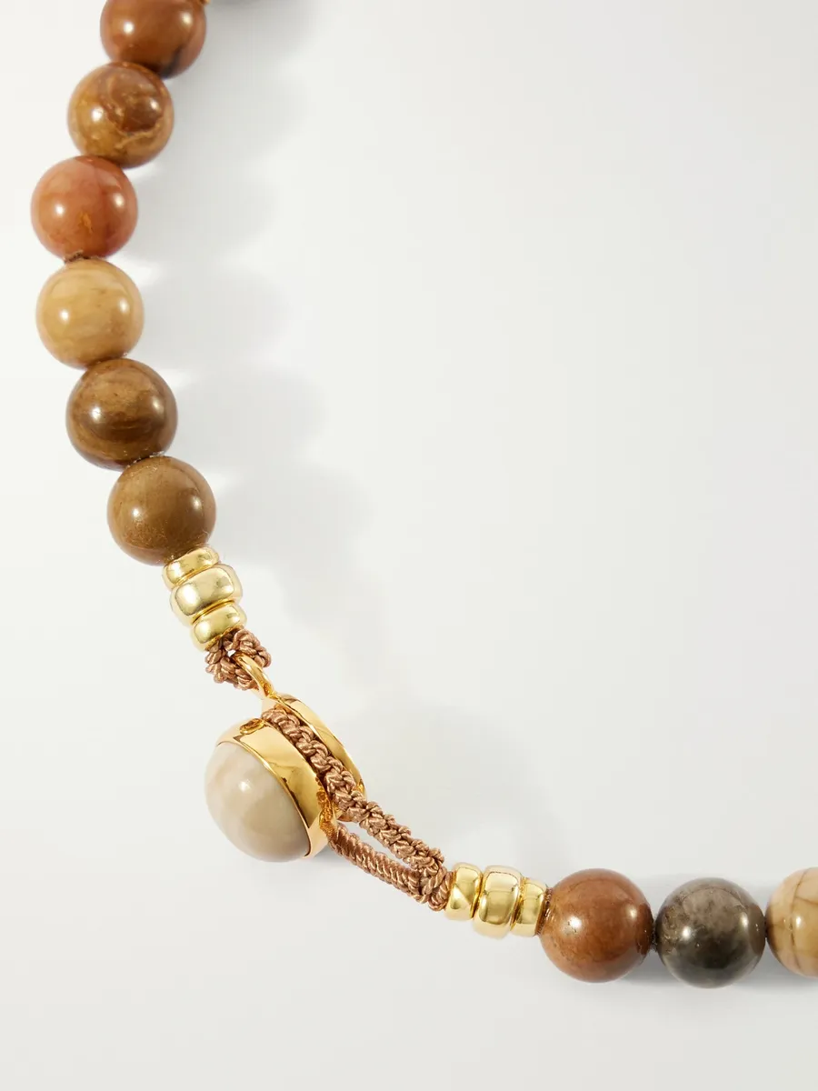 Mikia Circle 8 Gold-Plated Sterling Silver, Petrified Wood and Flint Beaded Bracelet - Men | Thumbnail 5 Mikia Circle 8 Gold-Plated Sterling Silver, Petrified Wood and Flint Beaded Bracelet - Men | Thumbnail 5