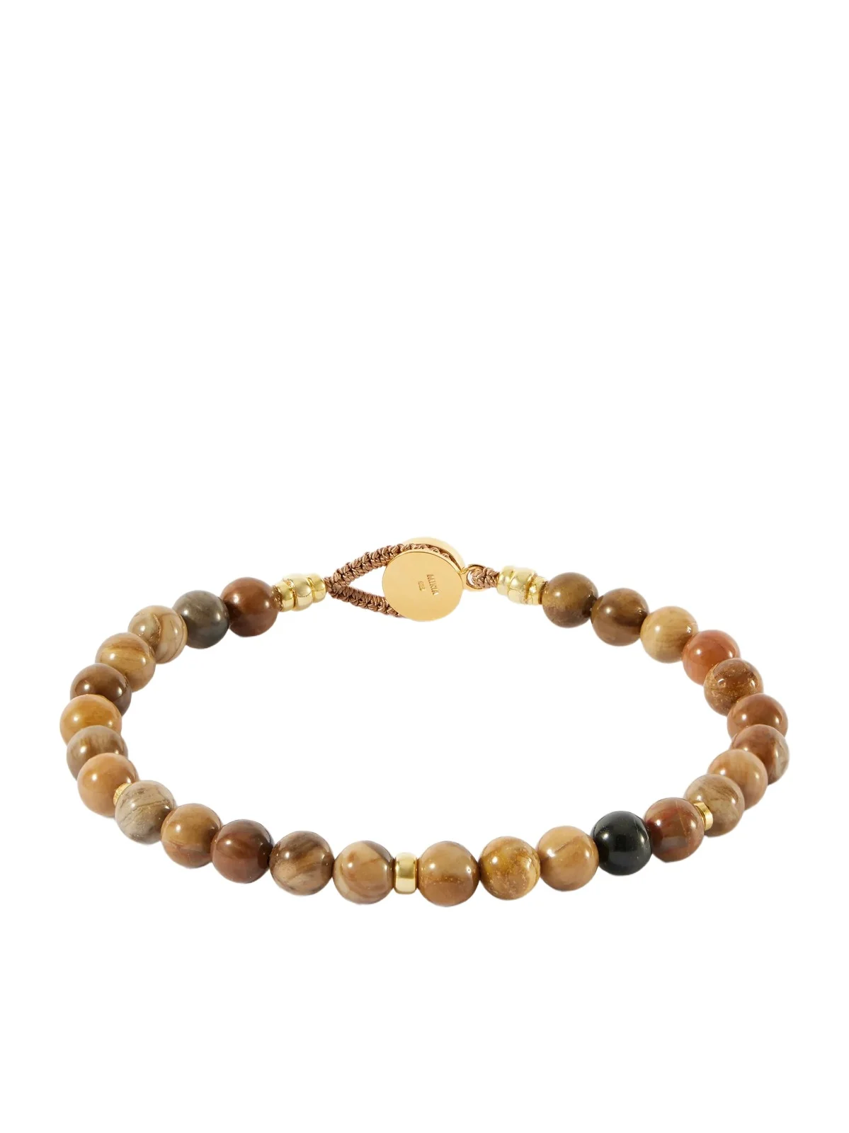 Mikia Circle 8 Gold-Plated Sterling Silver, Petrified Wood and Flint Beaded Bracelet - Men