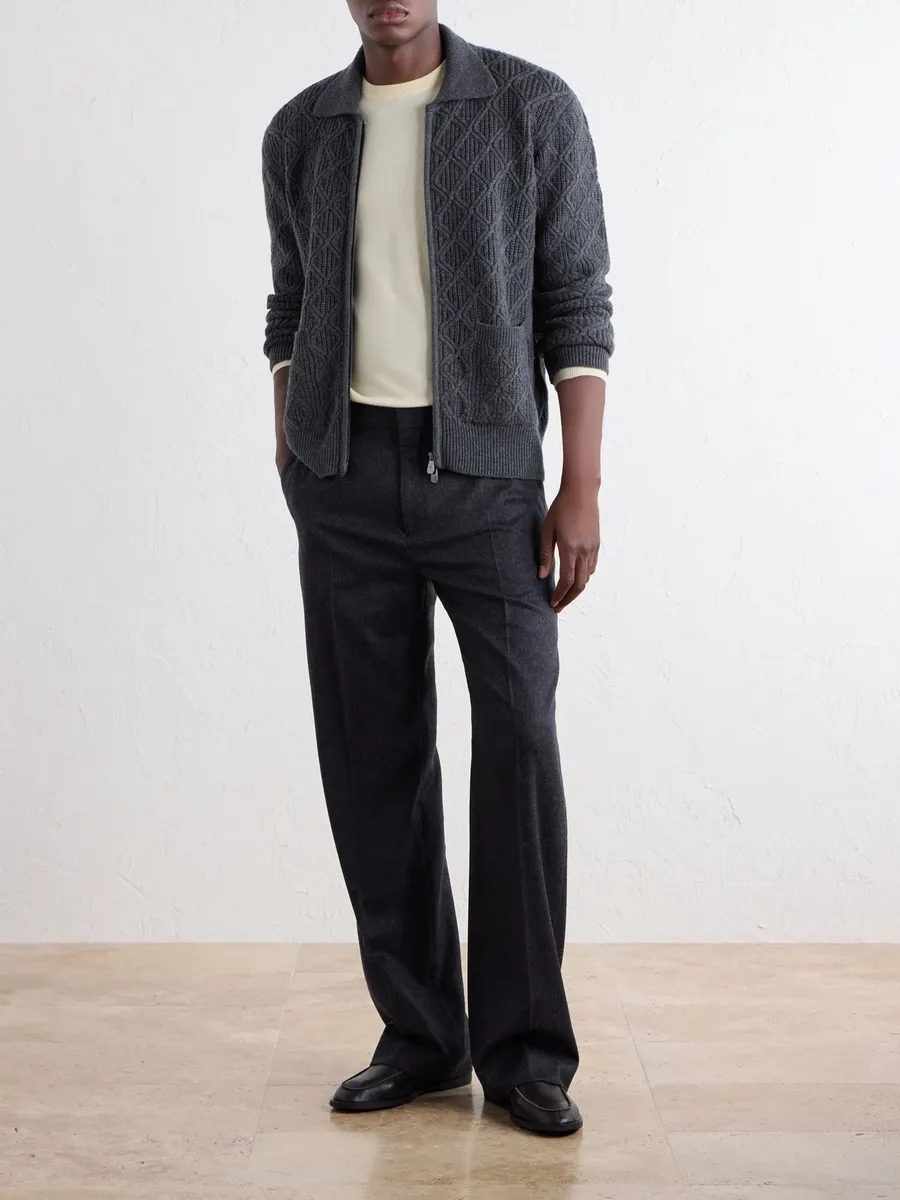 PIACENZA 1733 Cable-Knit Virgin Wool Zip-Up Sweater - Men | Thumbnail 2 PIACENZA 1733 Cable-Knit Virgin Wool Zip-Up Sweater - Men | Thumbnail 2