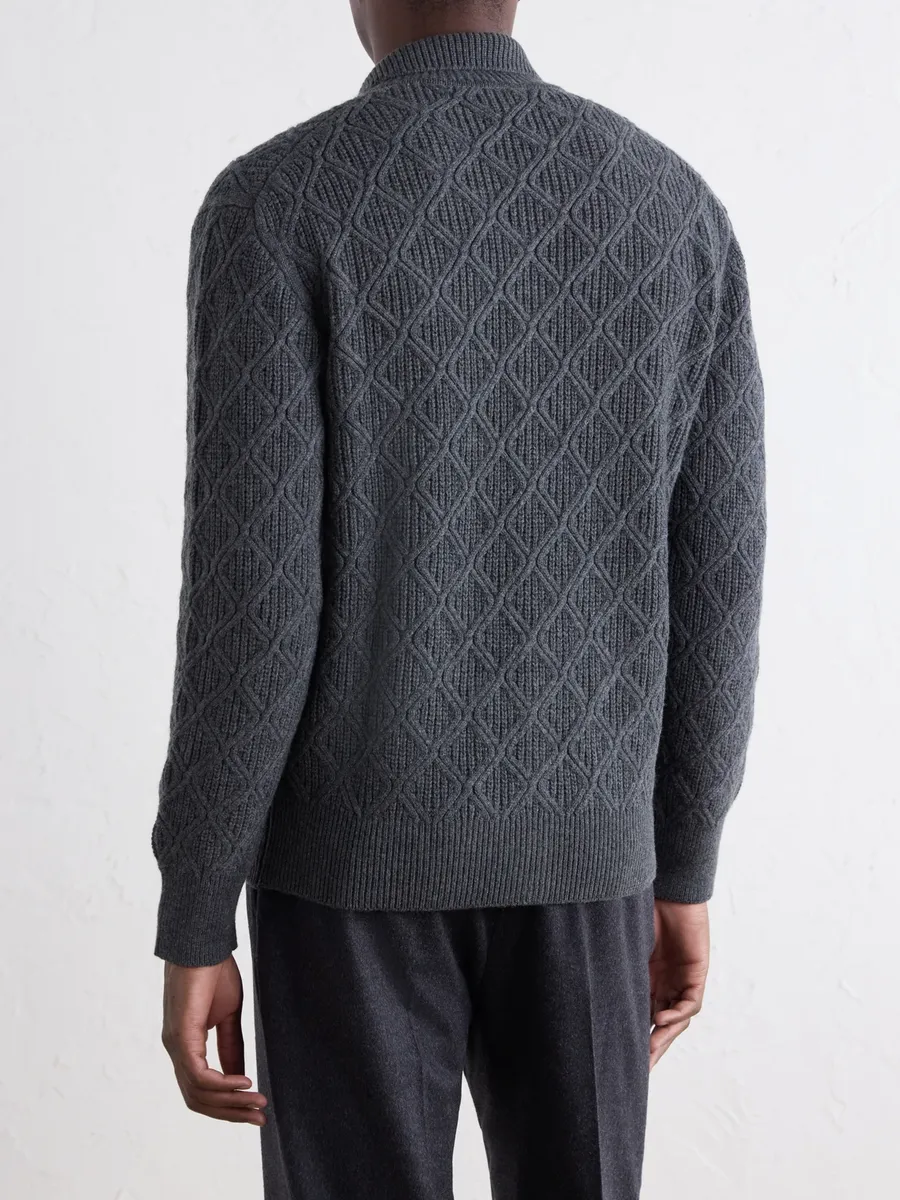 PIACENZA 1733 Cable-Knit Virgin Wool Zip-Up Sweater - Men | Thumbnail 4 PIACENZA 1733 Cable-Knit Virgin Wool Zip-Up Sweater - Men | Thumbnail 4