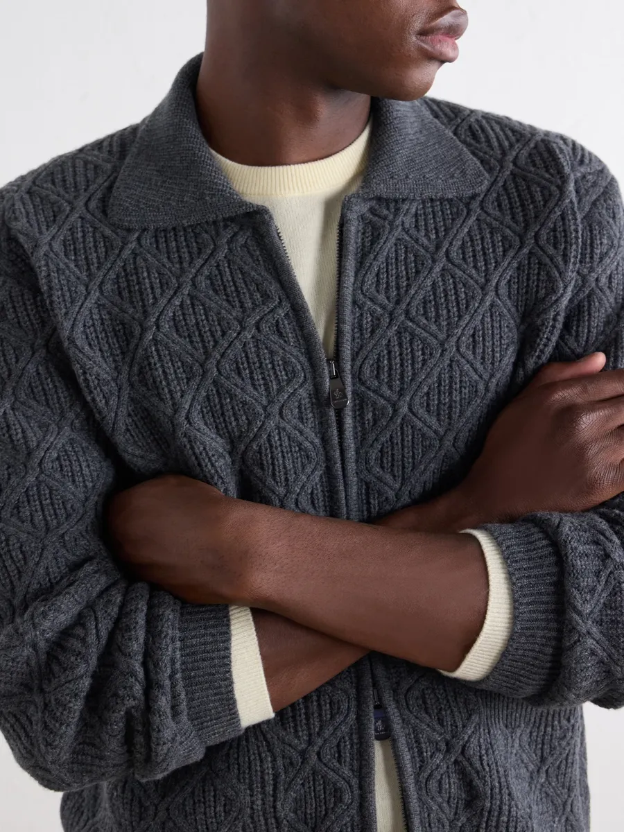 PIACENZA 1733 Cable-Knit Virgin Wool Zip-Up Sweater - Men | Thumbnail 5 PIACENZA 1733 Cable-Knit Virgin Wool Zip-Up Sweater - Men | Thumbnail 5