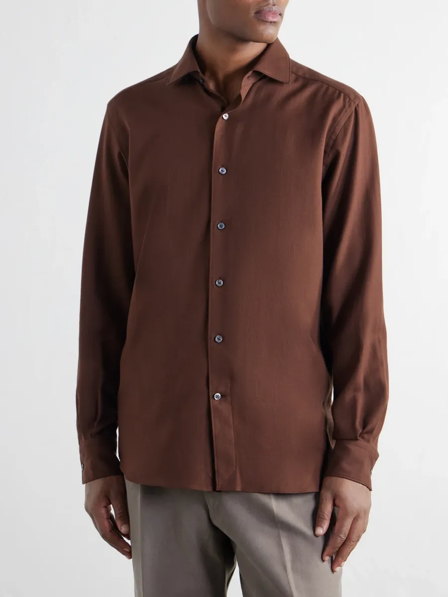 Zegna Cotton and Cashmere-Blend Twill Shirt - Men | Thumbnail 3 Zegna Cotton and Cashmere-Blend Twill Shirt - Men | Thumbnail 3