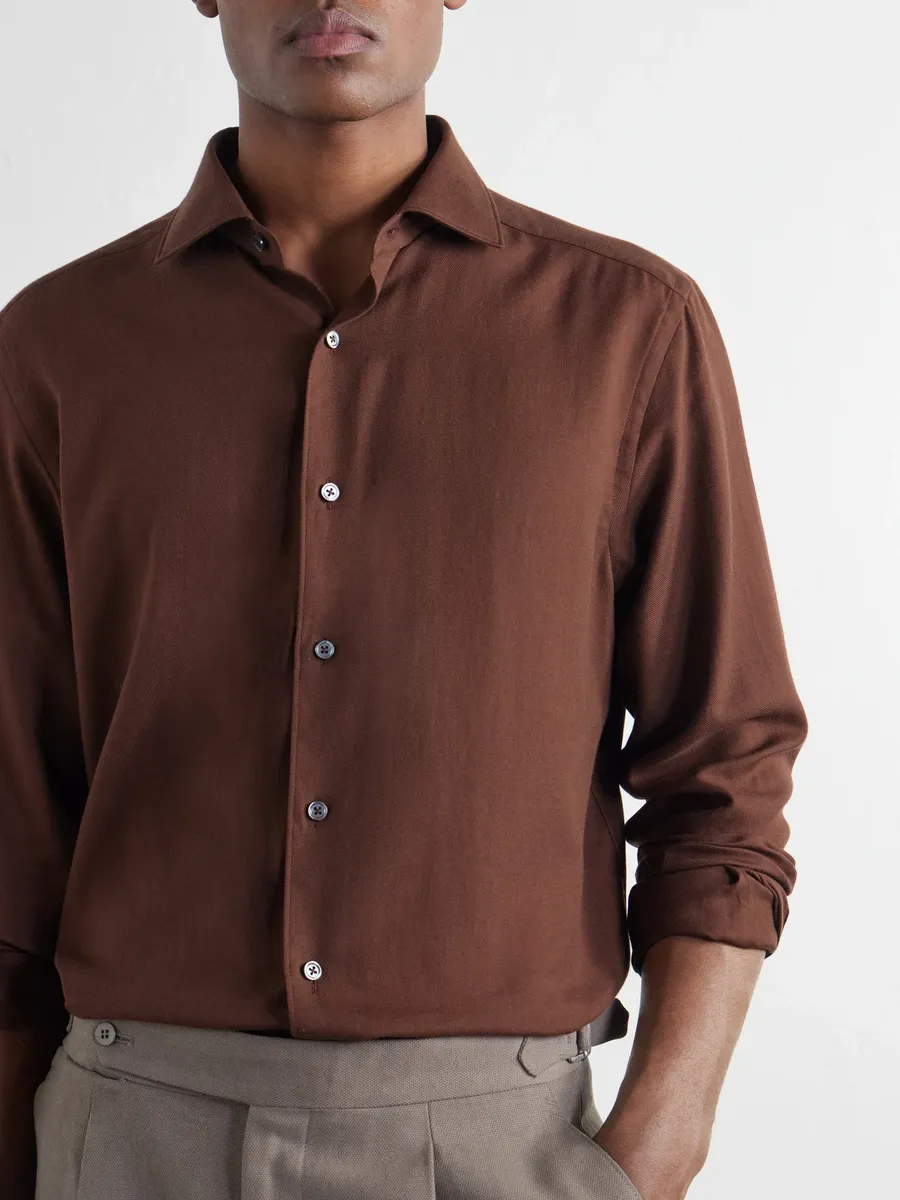Zegna Cotton and Cashmere-Blend Twill Shirt - Men | Thumbnail 5 Zegna Cotton and Cashmere-Blend Twill Shirt - Men | Thumbnail 5