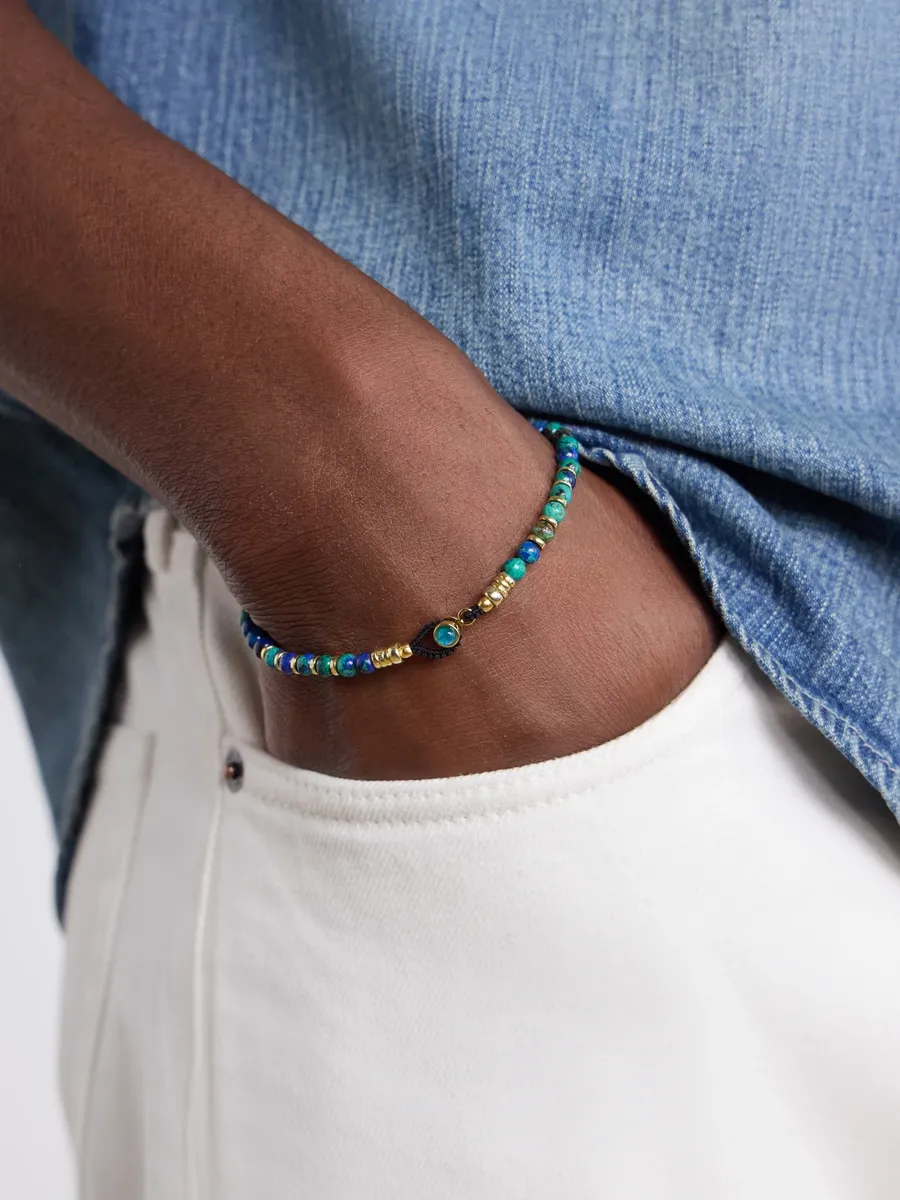 Mikia Circle 4 Gold-Plated Sterling Silver Sapphire Beaded Bracelet - Men | Thumbnail 2 Mikia Circle 4 Gold-Plated Sterling Silver Sapphire Beaded Bracelet - Men | Thumbnail 2