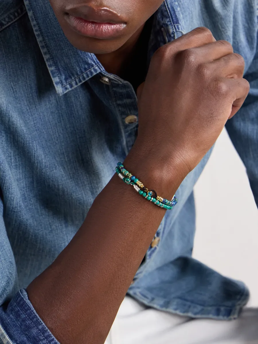 Mikia Circle 4 Gold-Plated Sterling Silver Sapphire Beaded Bracelet - Men | Thumbnail 3 Mikia Circle 4 Gold-Plated Sterling Silver Sapphire Beaded Bracelet - Men | Thumbnail 3